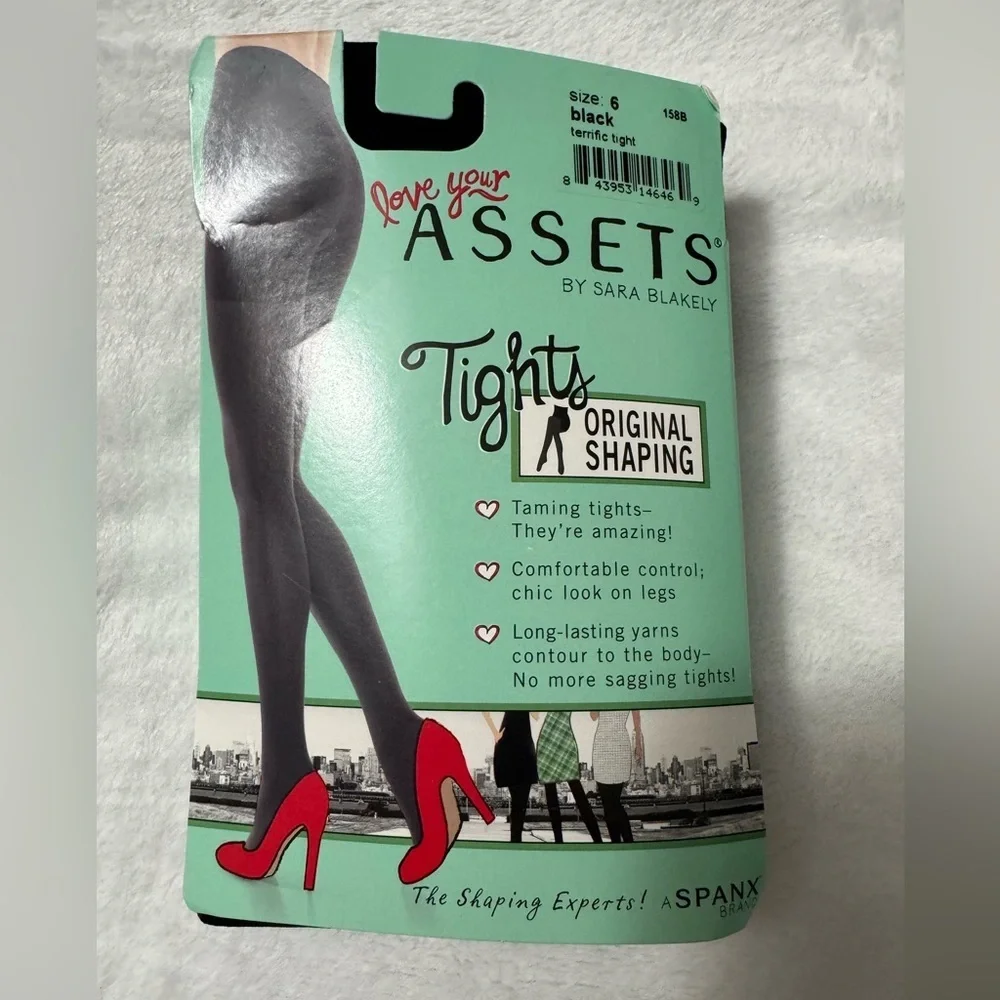 Lot of 2 Assets by Spanx Black Terrific Tights Original Shaping Size 6